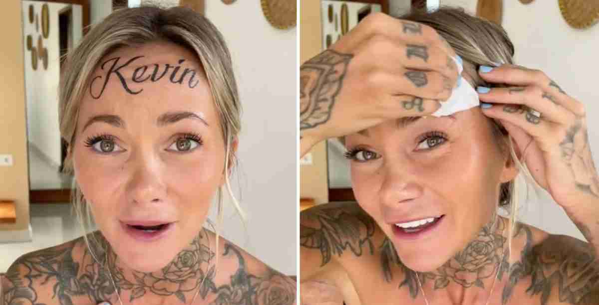 Ana Stanskovsky avec son tatouage 'Kevin' sur le front