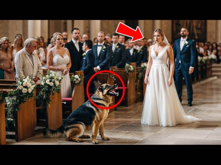 Chien blanc et beige devant une porte