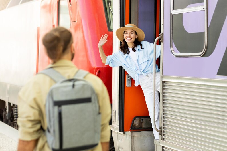 Rencontre joyeuse dans une gare