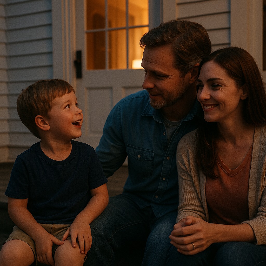 Famille recomposée partageant un moment sous les étoiles