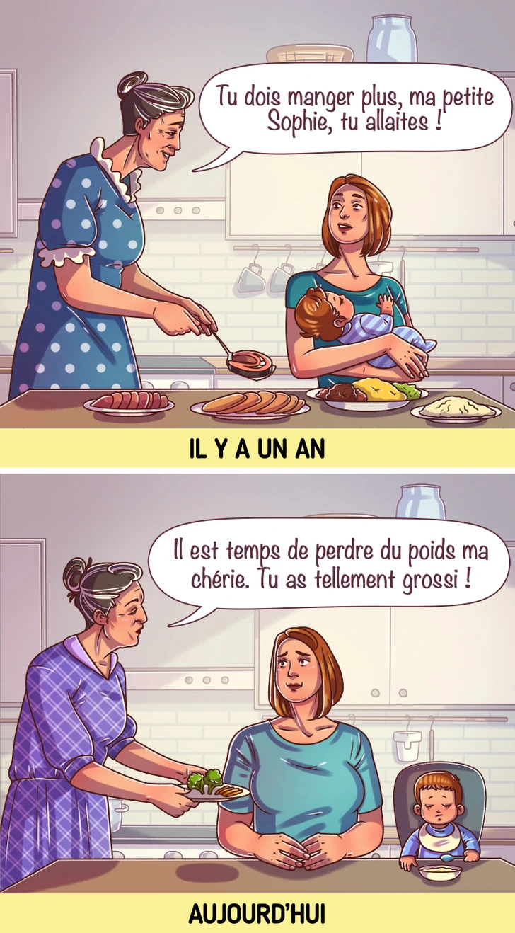 Mère allaitant son bébé avec un plateau-repas équilibré