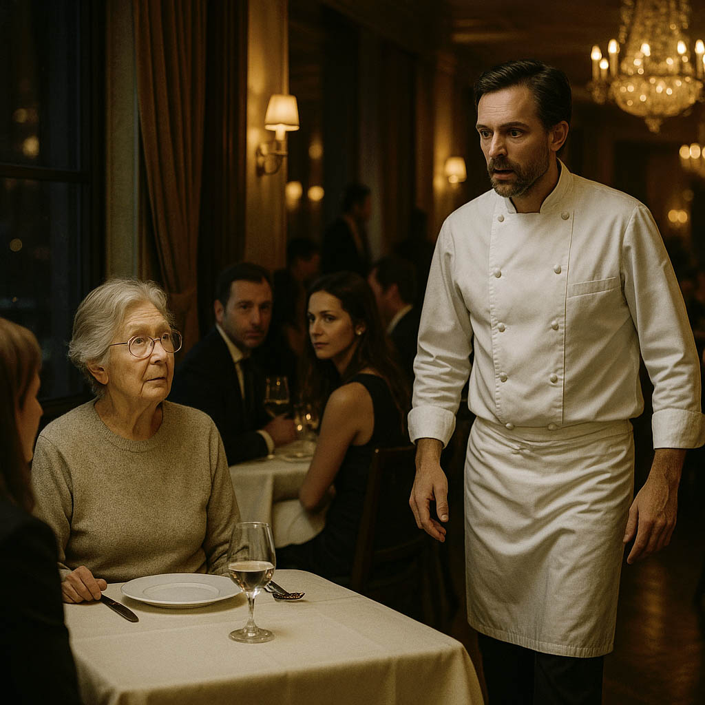 Chef cuisinier et femme âgée se retrouvant