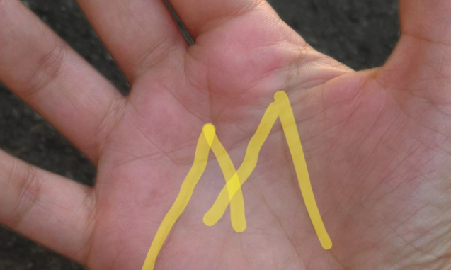 Détail des lignes de la main formant un M