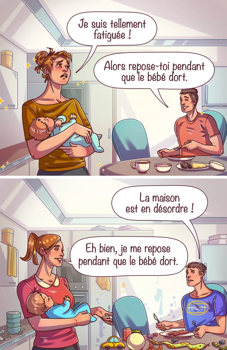 Jeune mère épuisée regardant son nouveau-né endormi