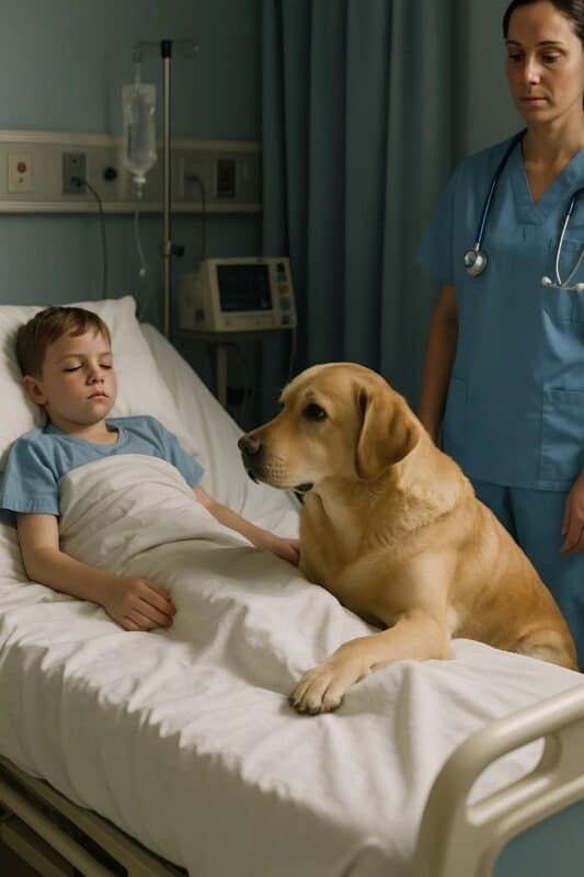 Chien veillant sur un enfant à l'hôpital