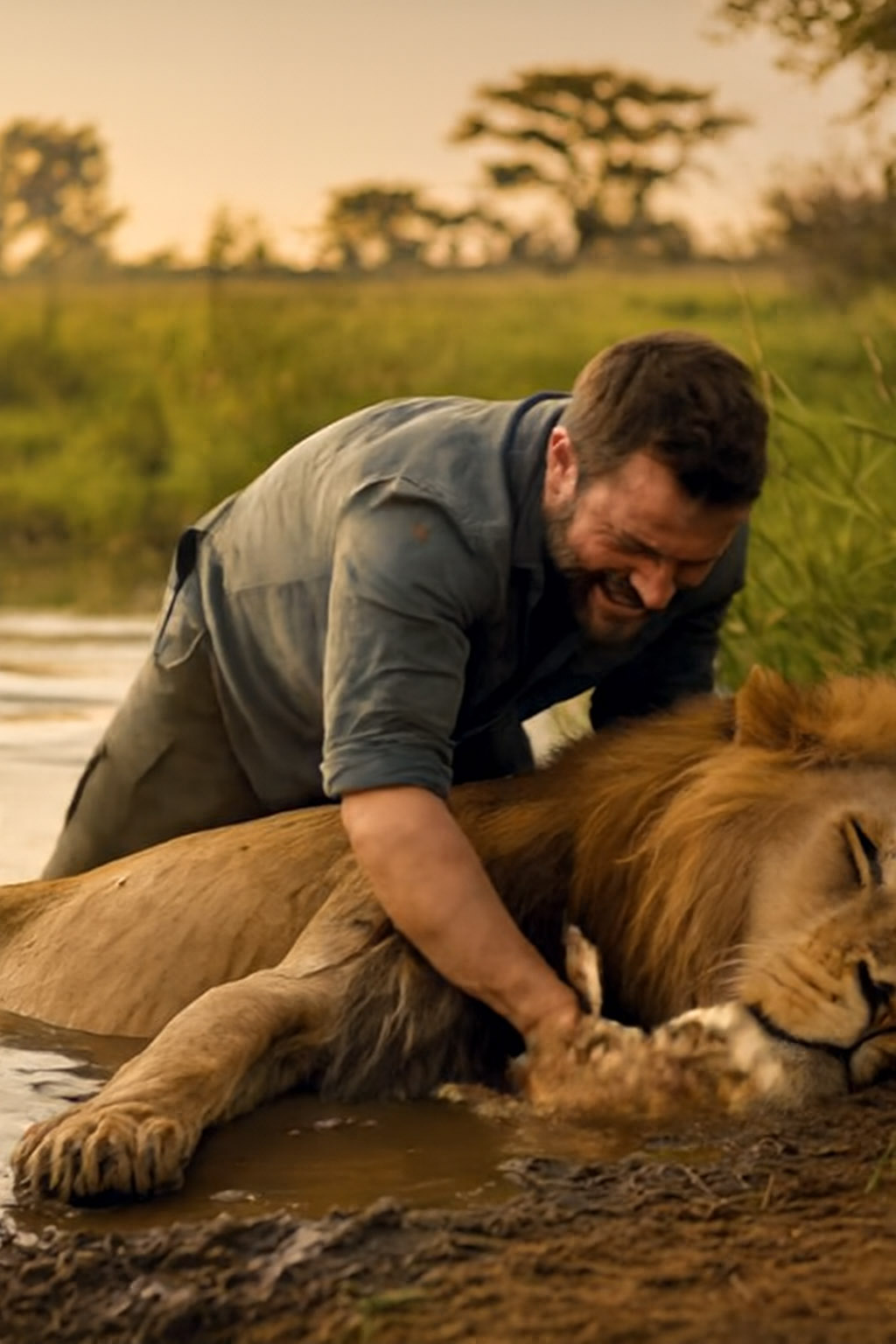 Julien et le lion dans l'eau