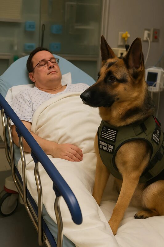 Officier de police et son berger allemand dans un moment de complicité