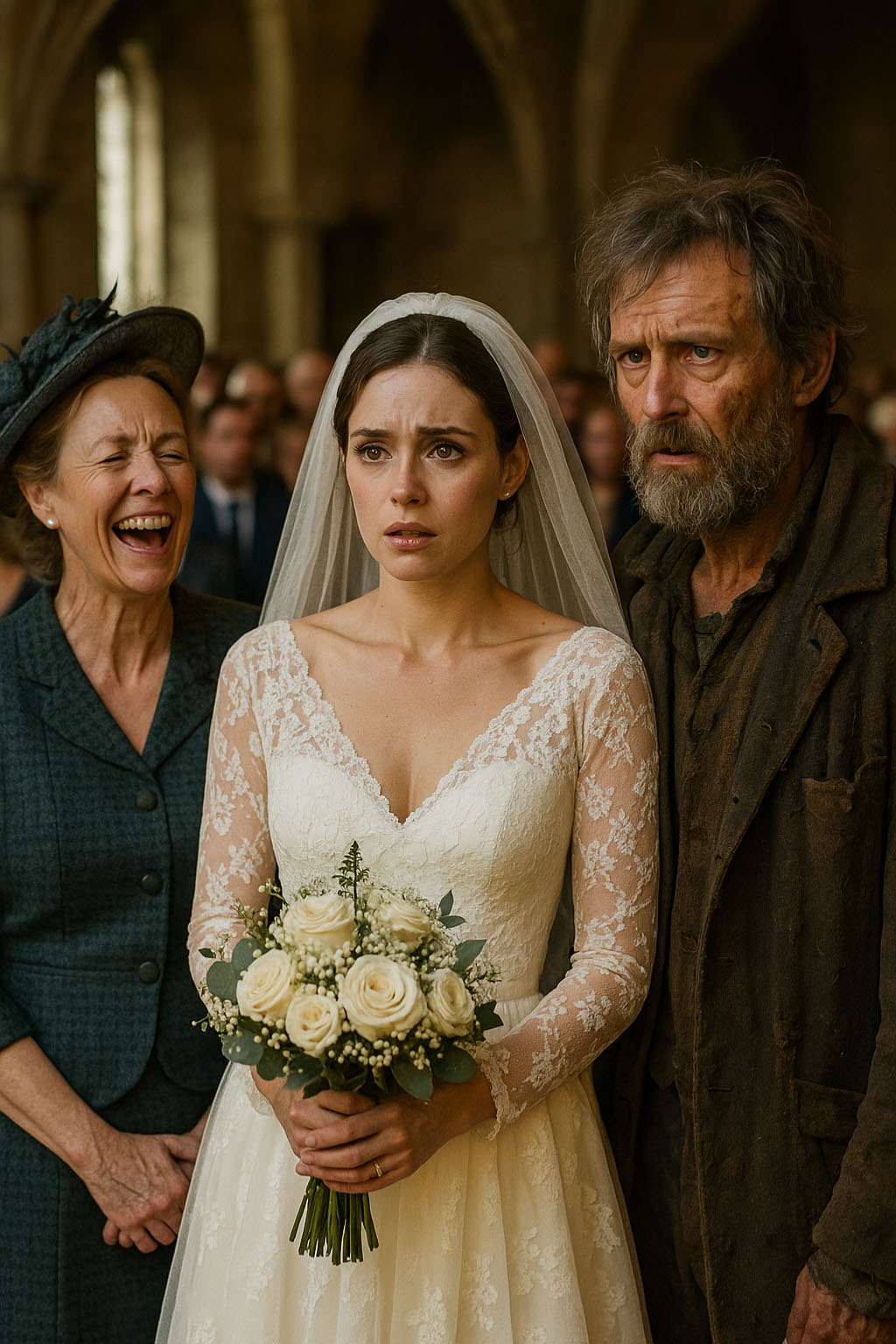 L'homme aux vêtements modestes se tient droit à l'autel, face à une assemblée stupéfaite.