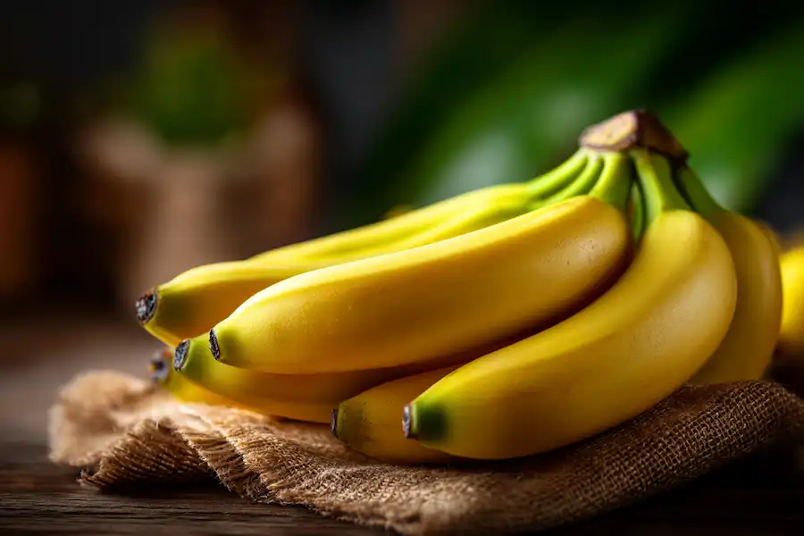 Un régime de bananes fraîches sur un fond naturel