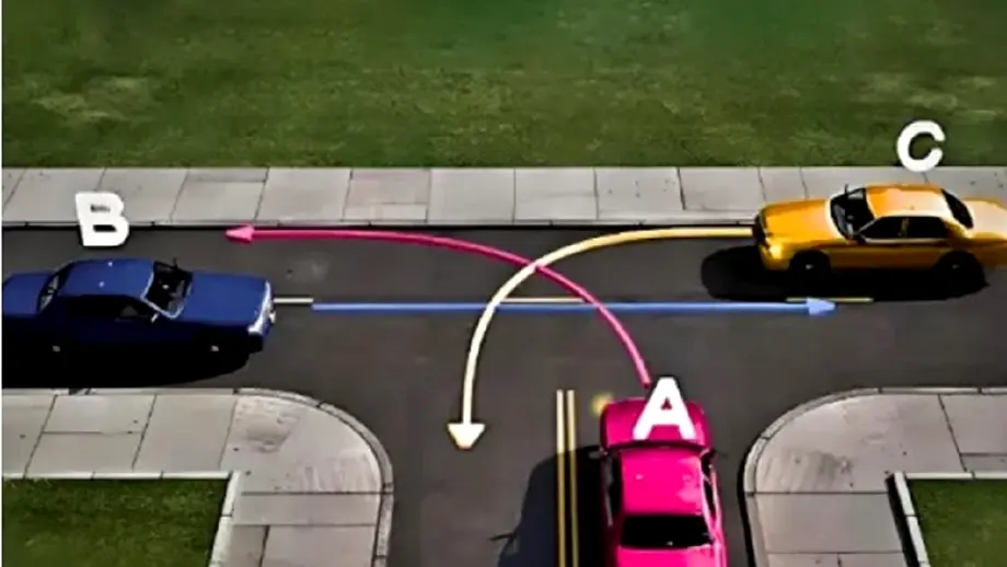 Schéma d'une intersection en T avec trois véhicules