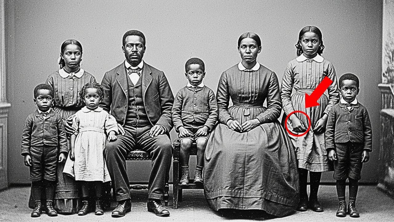 Gros plan sur la main de la petite fille dans le portrait de famille de 1872