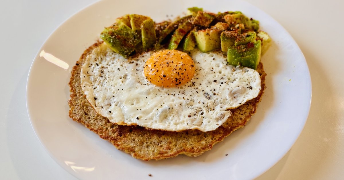 Petit-déjeuner riche en protéines avec œufs, avocat et pain complet