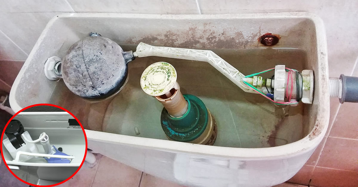 Personne nettoyant l'intérieur d'un réservoir de toilettes