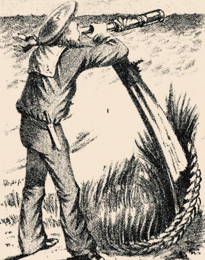 Illusion d'optique d'un marin scrutant l'horizon avec une longue-vue